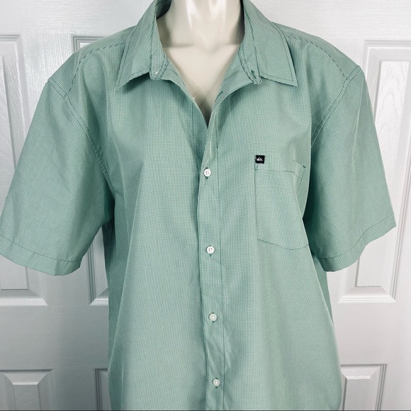 QUIKSILVER button down shirt Casual short sleeve shirt Men’s green white XL - Picture 2 of 10